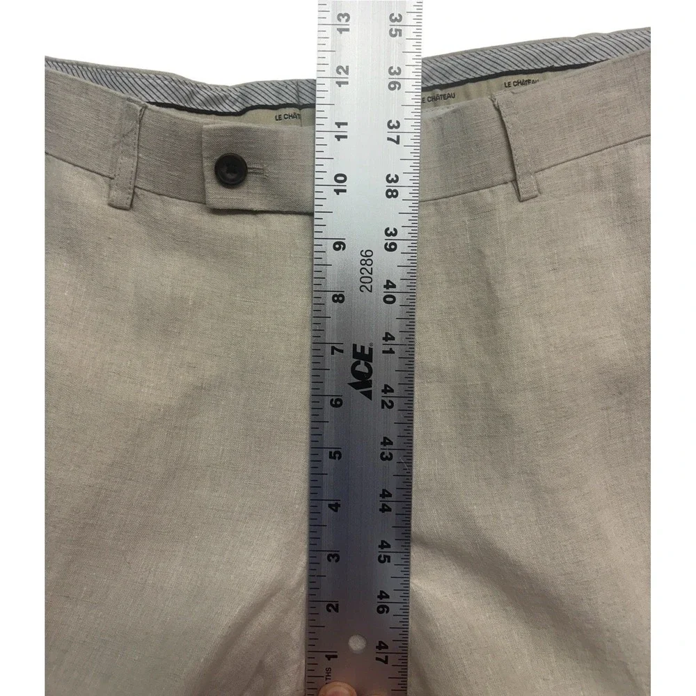 Beige 100% Linen Dress Pants 36x32 Flat Front Lightweight Trouser Mens Straight
